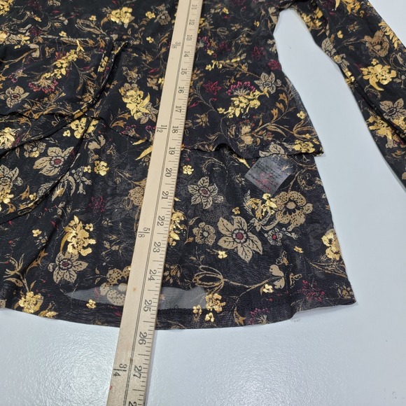 Style & Co Womens Blouse Size Medium Black Metallic Floral Ruffled Cottaggecore - Picture 11 of 16
